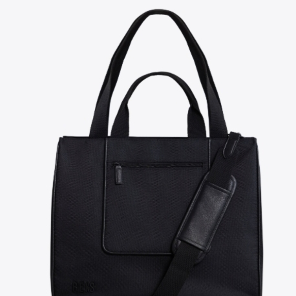 BEIS Black Travel Tote Bag with Shoulder Strap